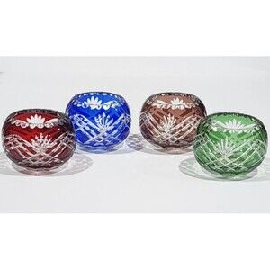 Vtg Fifth Avenue Crystal Tealight Candle Holder Blue Green Red Plum With Box
